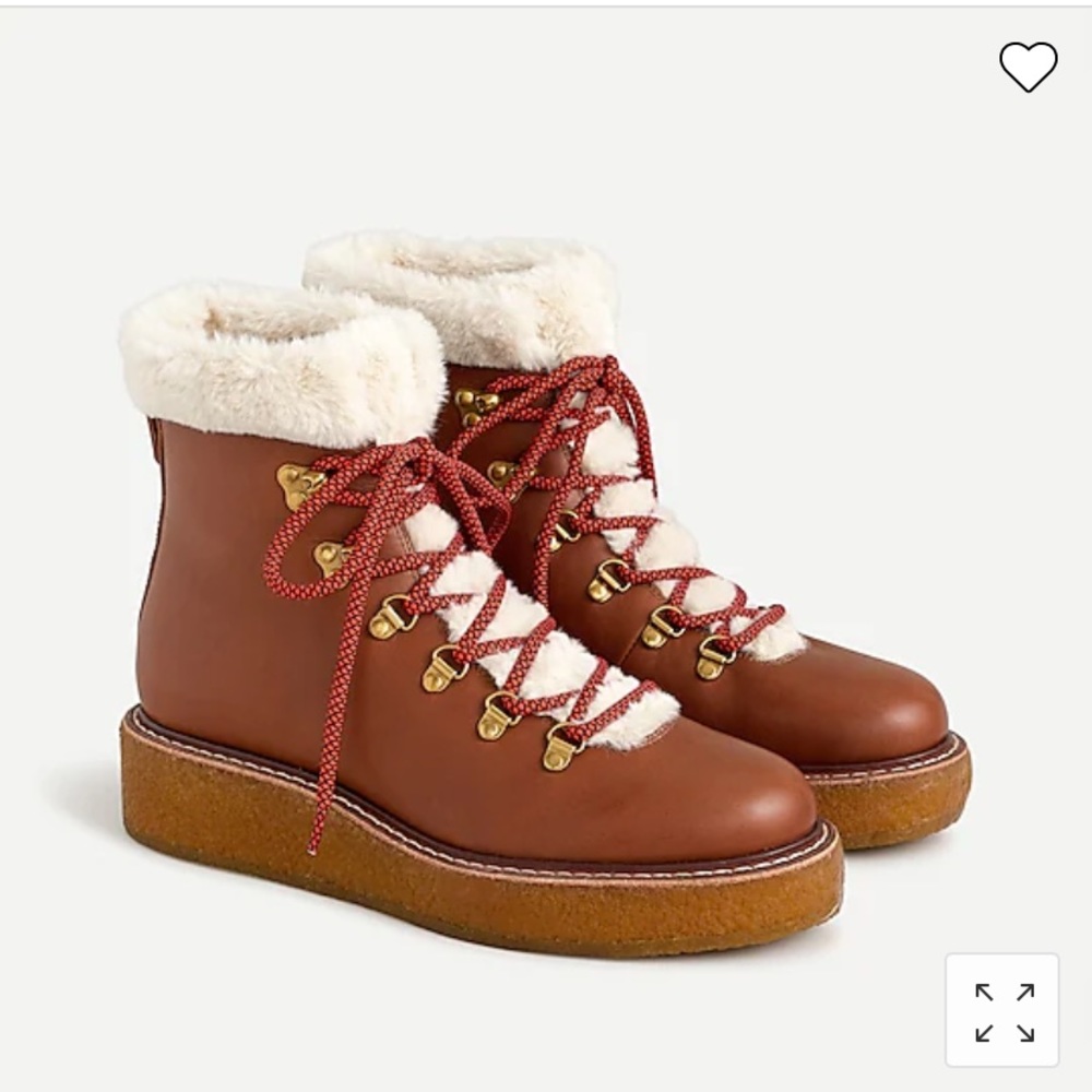 BNIB J. Crew leather winter boots with wedge crepe sole Sz 7